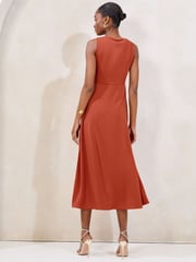Lipsy Rust Wrap Metal Trim Fit And Flare Midi Dress - Image 4 of 4