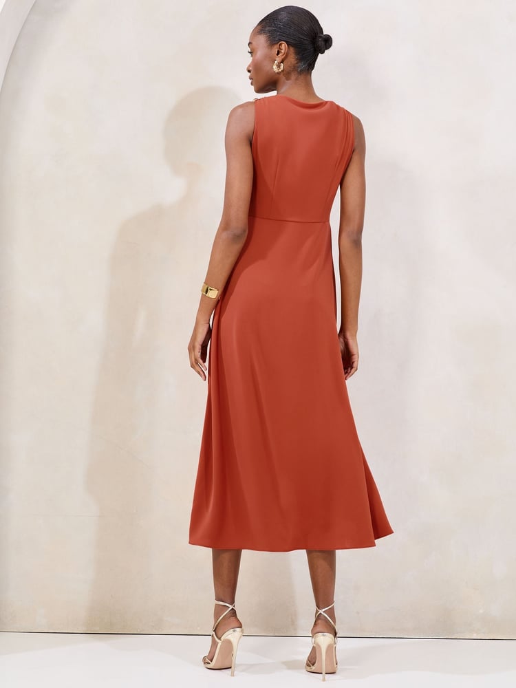 Lipsy Rust Wrap Metal Trim Fit And Flare Midi Dress - Image 4 of 4