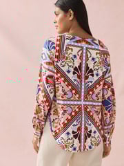 Multi Tile Print Long Sleeve V-Neck Jersey Blouse - Image 3 of 9