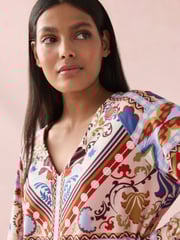 Multi Tile Print Long Sleeve V-Neck Jersey Blouse - Image 5 of 9