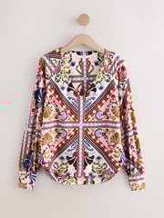 Multi Tile Print Long Sleeve V-Neck Jersey Blouse - Image 6 of 9