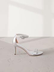 Silver Signature Premium Leather Round Toe Buckle Detail Mid Simple Sandals - Image 6 of 10