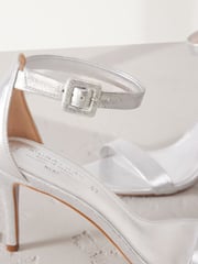 Silver Signature Premium Leather Round Toe Buckle Detail Mid Simple Sandals - Image 9 of 10