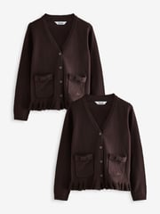 Clarks Brown Girls Bow Knitted School Cardigans 2 Pack - Image 1 of 6