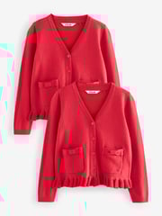 Clarks Red Girls Bow Knitted School Cardigans 2 Pack - Image 1 of 6