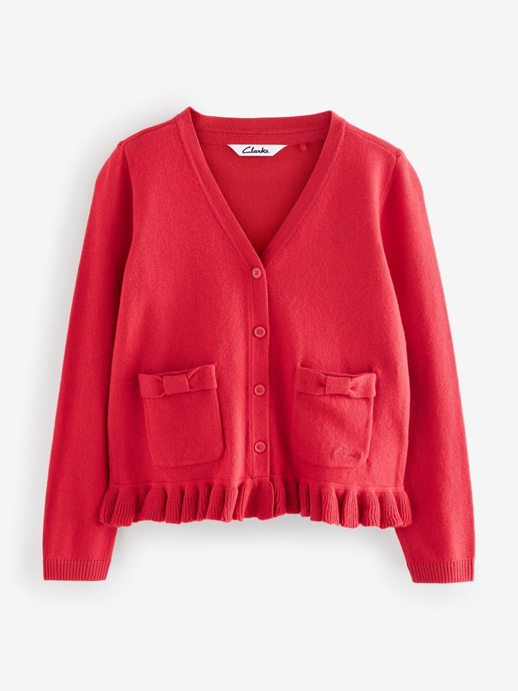 Clarks Red Girls Bow Knitted School Cardigans 2 Pack - Image 2 of 6