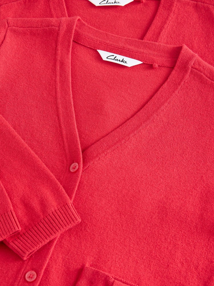 Clarks Red Girls Bow Knitted School Cardigans 2 Pack - Image 6 of 6