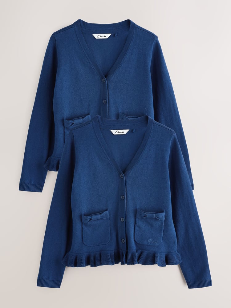 Clarks Blue Girls Bow Knitted School Cardigans 2 Pack - Image 1 of 8