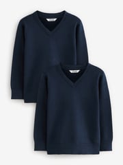 Clarks Navy Unisex Knitted School Jumpers 2 Pack - Image 1 of 5