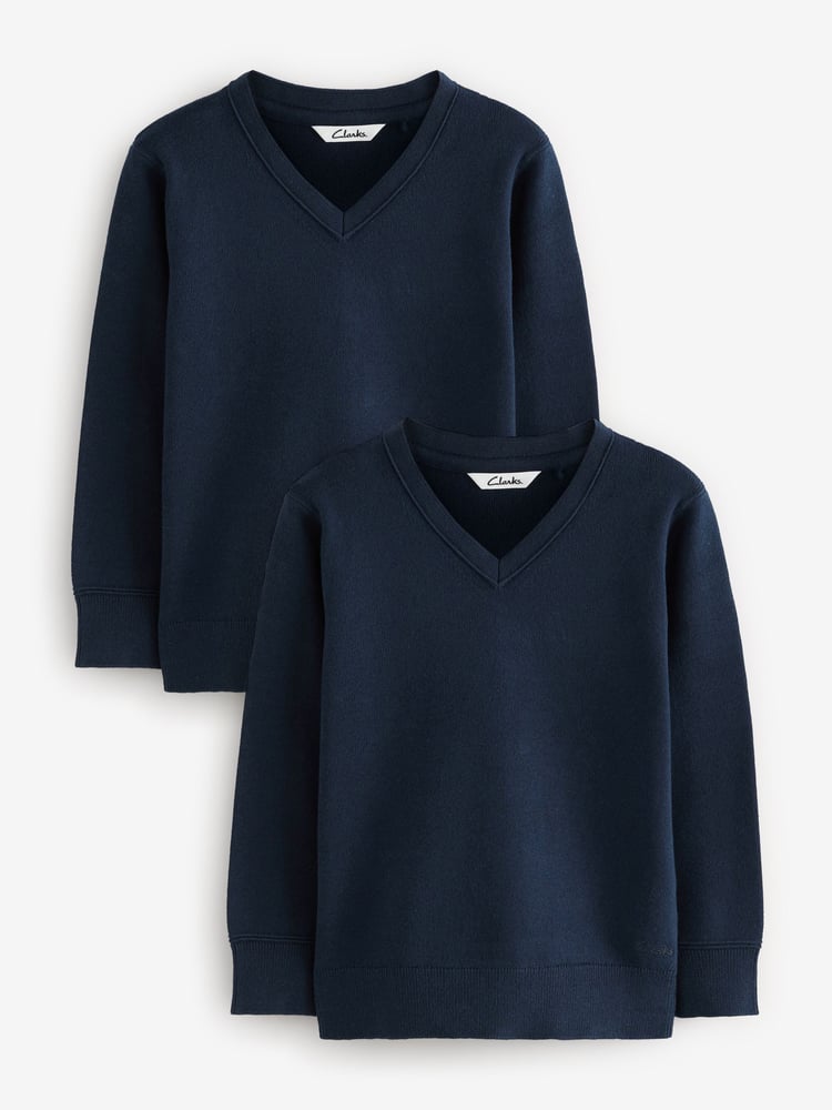 Clarks Navy Unisex Knitted School Jumpers 2 Pack - Image 1 of 5