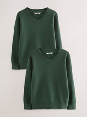 Clarks Green Unisex Knitted School Jumpers 2 Pack - Image 1 of 5