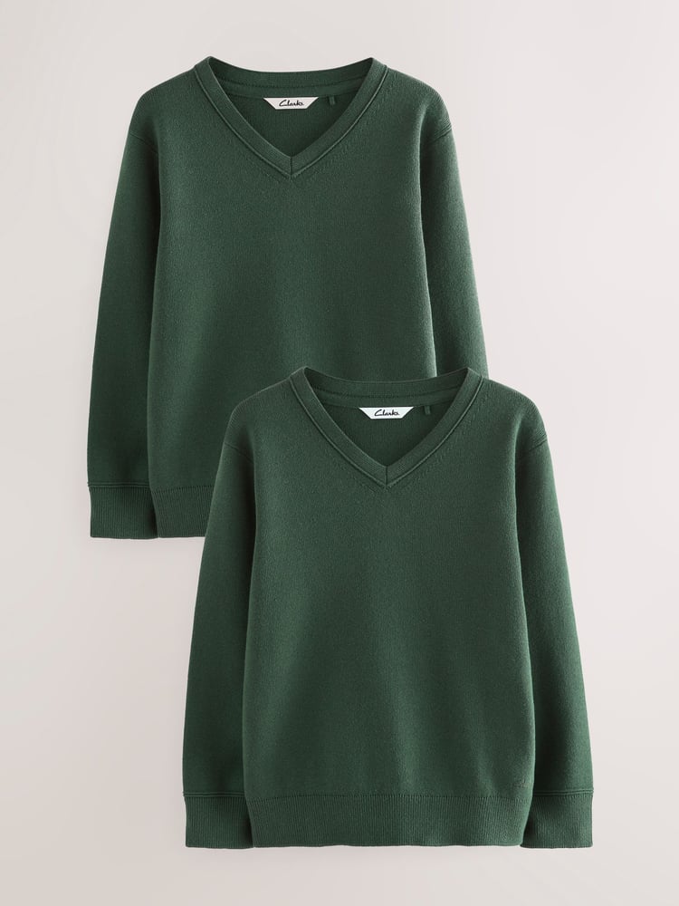 Clarks Green Unisex Knitted School Jumpers 2 Pack - Image 1 of 5