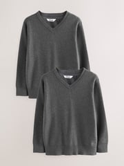 Clarks Grey Unisex Knitted School Jumpers 2 Pack - Image 1 of 5