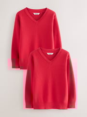Clarks Red Unisex Knitted School Jumpers 2 Pack - Image 1 of 6