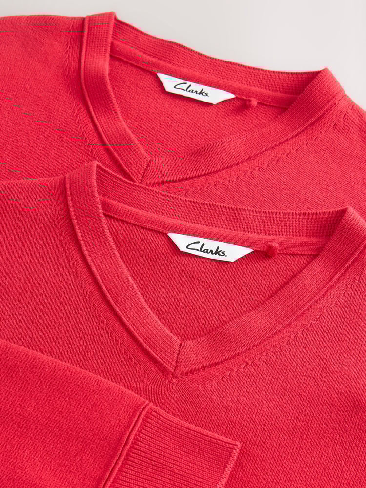 Clarks Red Unisex Knitted School Jumpers 2 Pack - Image 6 of 6
