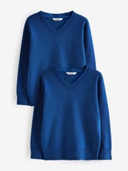 Clarks Blue Unisex Knitted School Jumpers 2 Pack - Image 1 of 5