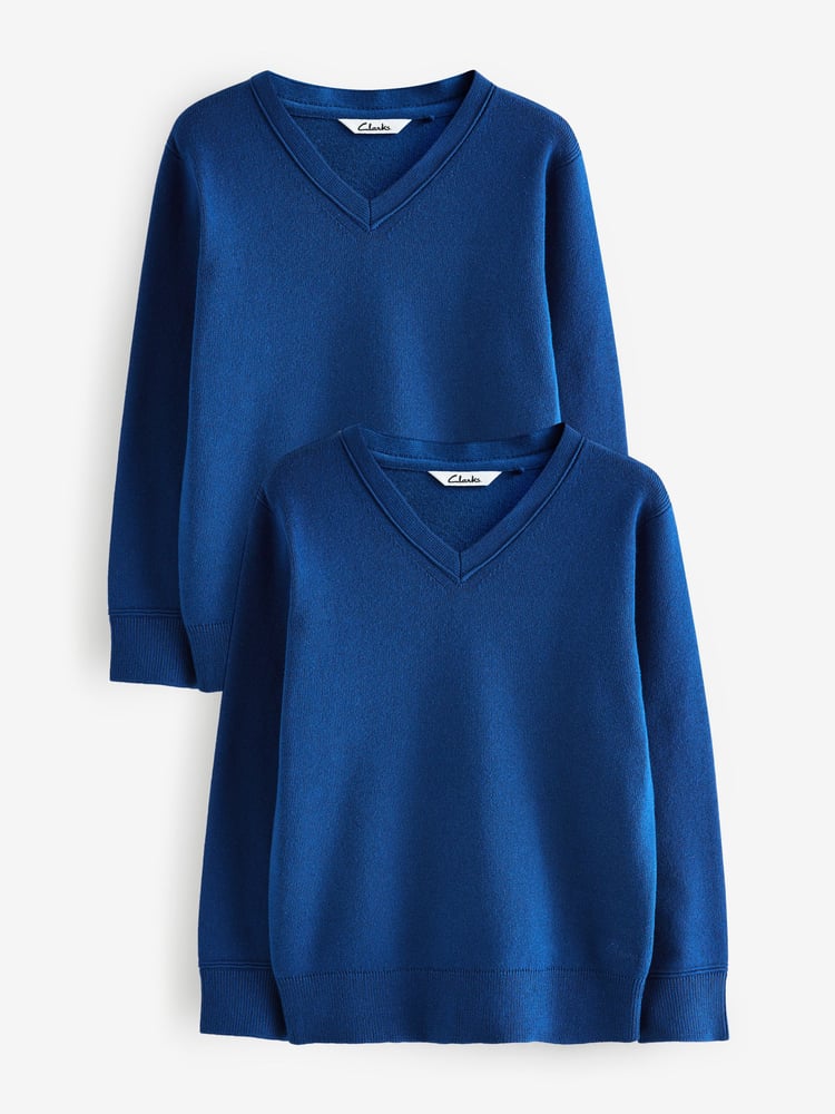 Clarks Blue Unisex Knitted School Jumpers 2 Pack - Image 1 of 5