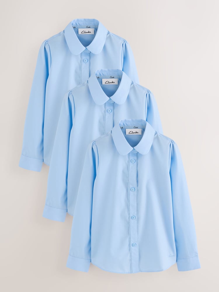 Clarks Blue Girls Long Sleeve School Shirts 3 Pack - Image 1 of 7