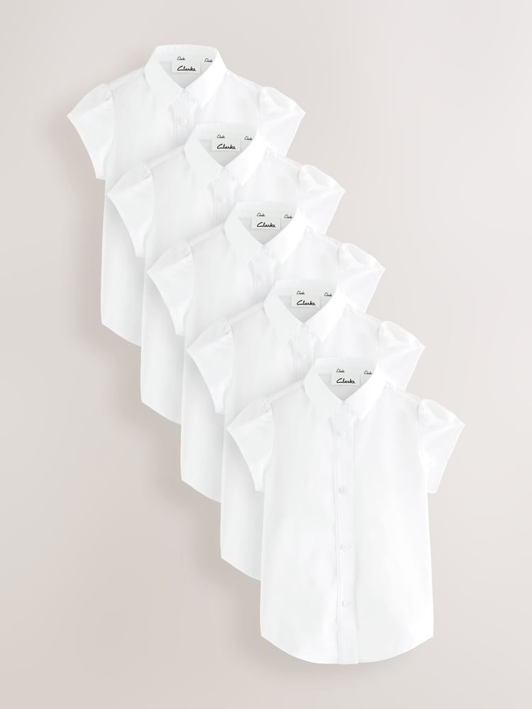 Clarks White Girls Short Sleeve School Shirts 5 Pack - Image 1 of 5