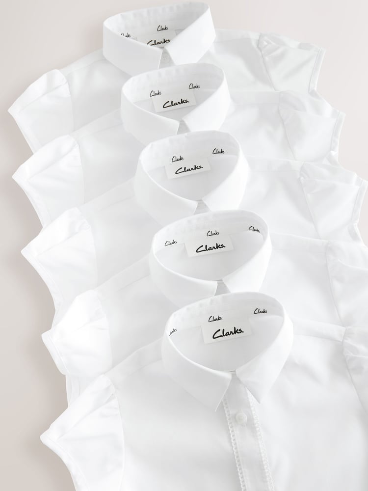 Clarks White Girls Short Sleeve School Shirts 5 Pack - Image 5 of 5