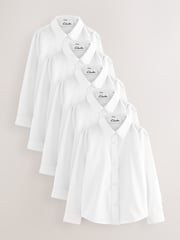Clarks White Girls Long Sleeve School Shirts 5 Pack - Image 1 of 5