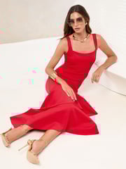 Lipsy Red Strappy Square Neck Ruffle Tiered Maxi Dress - Image 3 of 4
