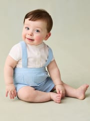 JoJo Maman Bébé Blue 2-Piece Grandad Shirt & Shorts Set with Bow Tie - Image 1 of 9