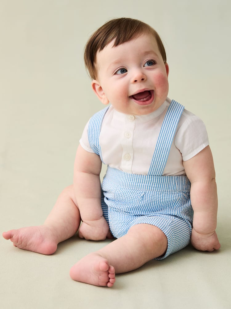 JoJo Maman Bébé Blue 2-Piece Grandad Shirt & Shorts Set with Bow Tie - Image 2 of 9