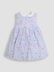 JoJo Maman Bébé Pink Cherry Ditsy Floral Print Smocked Sleeveless Summer 100% Cotton Dress - Image 3 of 4