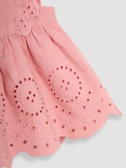 JoJo Maman Bébé Pink Broderie Ruffle Sleeve Dress 100% Cotton Bloomers and Headband Set 3 Piece - Image 6 of 6