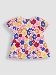 JoJo Maman Bébé Fucshia Pink 2-Piece Floral Frill Sleeve Blouse & Shorts Set - Image 2 of 6