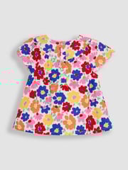 JoJo Maman Bébé Fucshia Pink 2-Piece Floral Frill Sleeve Blouse & Shorts Set - Image 3 of 6