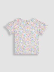 JoJo Maman Bébé Lilac Purple Floral 2-Pack Puff Sleeve Collared T-Shirts - Image 2 of 5
