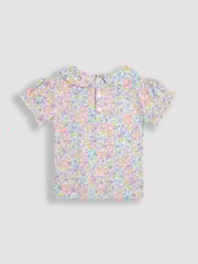 JoJo Maman Bébé Lilac Purple Floral 2-Pack Puff Sleeve Collared T-Shirts - Image 3 of 5