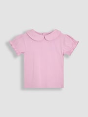 JoJo Maman Bébé Lilac Purple Floral 2-Pack Puff Sleeve Collared T-Shirts - Image 4 of 5