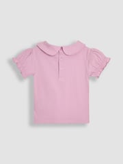 JoJo Maman Bébé Lilac Purple Floral 2-Pack Puff Sleeve Collared T-Shirts - Image 5 of 5