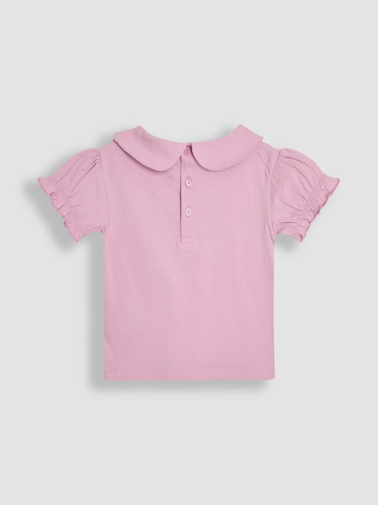 JoJo Maman Bébé Lilac Purple Floral 2-Pack Puff Sleeve Collared T-Shirts - Image 5 of 5