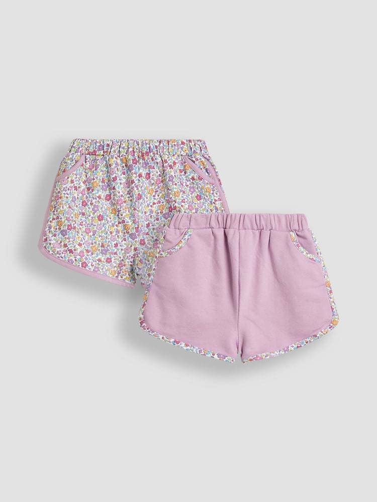 JoJo Maman Bébé Lilac Purple Ditsy Floral 2 Pack Sporty Shorts - Image 1 of 5