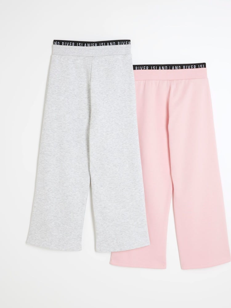 River Island Pink Girls 100% Cotton Wide Leg Joggers 2 Pack - Image 2 of 4