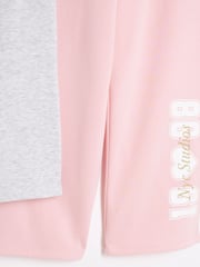 River Island Pink Girls 100% Cotton Wide Leg Joggers 2 Pack - Image 4 of 4