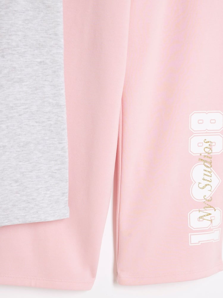 River Island Pink Girls 100% Cotton Wide Leg Joggers 2 Pack - Image 4 of 4