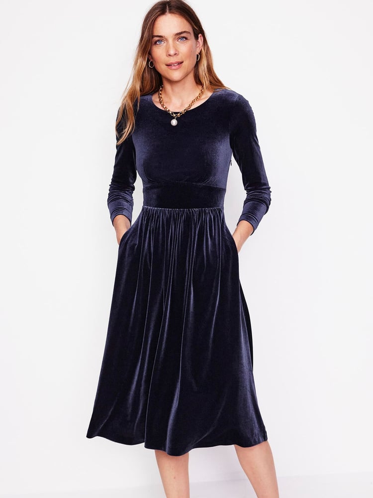 Boden Blue Petite Thea Velvet Jersey Midi Dress - Image 1 of 5 Boden Blue Petite Thea Velvet Jersey Midi Dress - Image 1 of 5