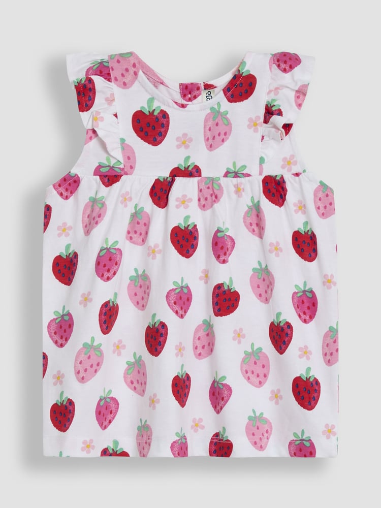 JoJo Maman Bébé Pink Strawberry Floral 2-Pack Flutter Sleeve T-Shirts - Image 2 of 5