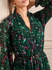 Love & Roses Green V-Neck PU Belted Long Sleeve Midi Dress - Image 2 of 4