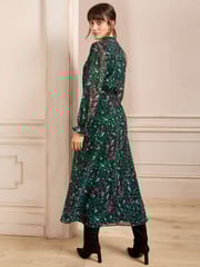 Love & Roses Green V-Neck PU Belted Long Sleeve Midi Dress - Image 4 of 4