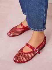 Friends Like These Red Flat Mesh Mary Jane Ballerina Shoes - Image 1 of 5