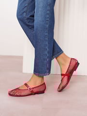 Friends Like These Red Flat Mesh Mary Jane Ballerina Shoes - Image 3 of 5