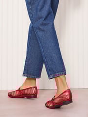 Friends Like These Red Flat Mesh Mary Jane Ballerina Shoes - Image 4 of 5