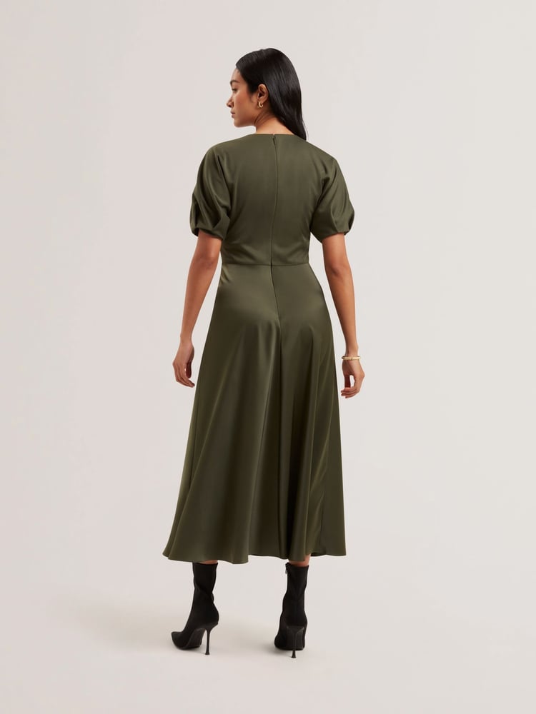 Ted Baker Green Edulis Ponte Bodice Satin Skirt Midi Dress - Image 2 of 6