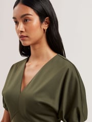 Ted Baker Green Edulis Ponte Bodice Satin Skirt Midi Dress - Image 4 of 6